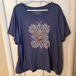 LUCKY BRAND SHORT-SLEEVE T-SHIRT, BLUE W/ HAMSA ART, EVIL EYE, 3X; NWOT